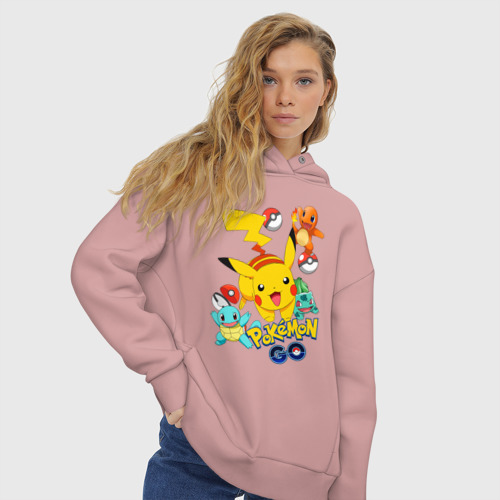 Женское худи Oversize хлопок Покемоны Pokemon, цвет пыльно-розовый - фото 4