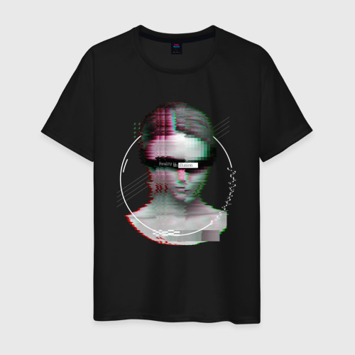 Мужская футболка из хлопка с принтом Vaporwave Glitch Reality is an illusion, вид спереди №1