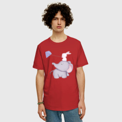 Мужская футболка хлопок Oversize Милый Слонёнок и Кролик Играют С Воздушным Змеем - фото 2
