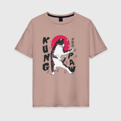 Женская футболка хлопок Oversize Kung Paw Кунг Фу Лапка Кот каратист