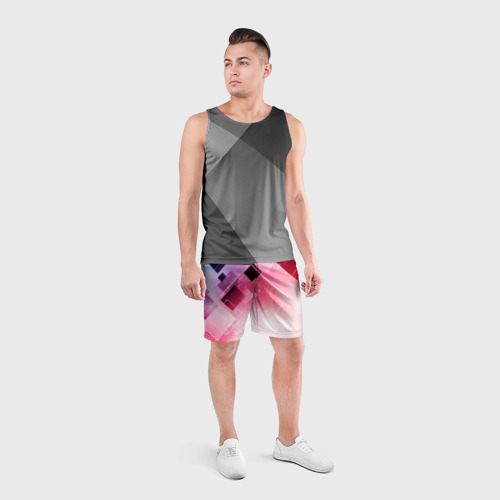 Мужские шорты спортивные Розово-голубая абстрактная геометрия, цвет 3D печать - фото 4