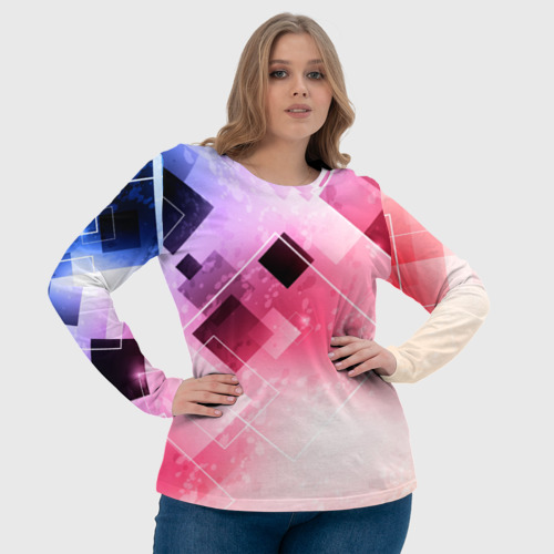 Женский лонгслив 3D Розово-голубая абстрактная геометрия, цвет 3D печать - фото 6