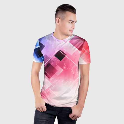 Мужская футболка 3D Slim Розово-голубая абстрактная геометрия, цвет 3D печать - фото 3