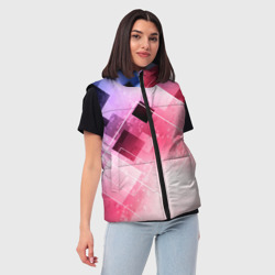 Женский жилет утепленный 3D Розово-голубая абстрактная геометрия - фото 2