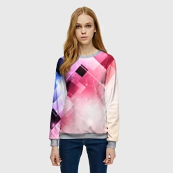 Женский свитшот 3D Розово-голубая абстрактная геометрия - фото 2