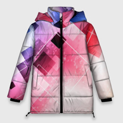 Женская зимняя куртка Oversize Розово-голубая абстрактная геометрия