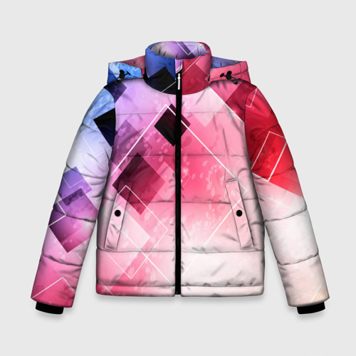 Зимняя куртка для мальчиков 3D Розово-голубая абстрактная геометрия, цвет черный