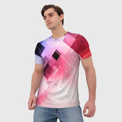 Мужская футболка 3D Розово-голубая абстрактная геометрия - фото 2