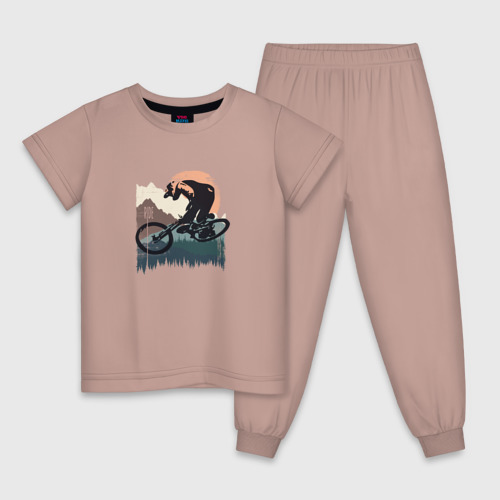 Детская пижама хлопок с принтом Mtb mountains colors, вид спереди #2