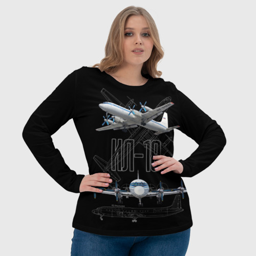 Женский лонгслив 3D с принтом Самолет винтовой Ил-18, фото #4