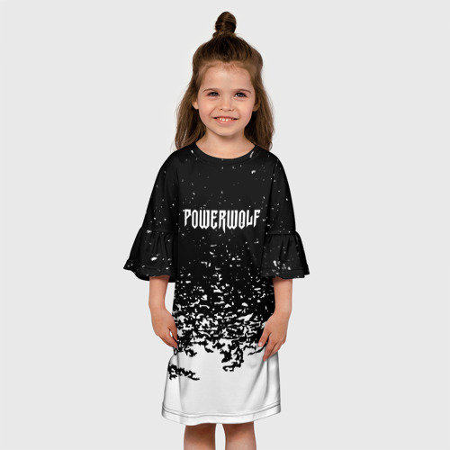 Детское платье 3D с принтом Powerwolf: белые брызги, вид сбоку #3