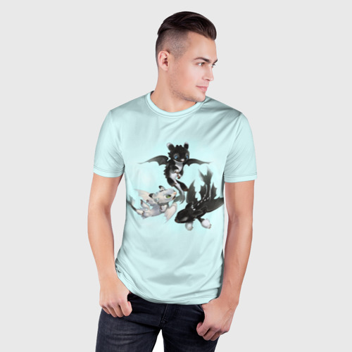 Мужская футболка 3D Slim Как приручить дракона малыши, цвет 3D печать - фото 3