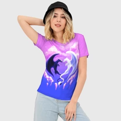 Женская футболка 3D Slim Как приручить дракона дневная и ночная фурии - фото 2