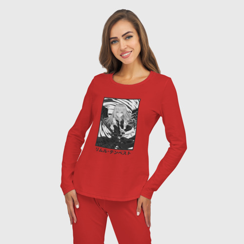 Женская пижама с лонгсливом хлопок Римуру чб, цвет красный - фото 5