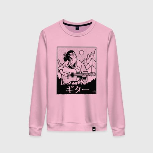 Женский свитшот хлопок Самурай с гитарой Samurai playing guitar, цвет светло-розовый