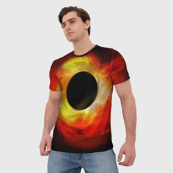 Мужская футболка 3D Черная дыра на красно-желтом фоне - фото 2