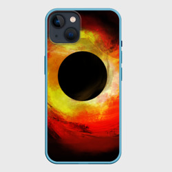 Чехол для iPhone 14 Черная дыра на красно-желтом фоне