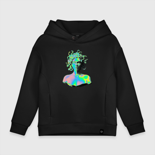 Детское худи Oversize хлопок Gorgon Medusa Vaporwave Neon, цвет черный