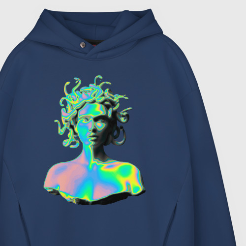 Мужское худи Oversize хлопок Gorgon Medusa Vaporwave Neon, цвет темно-синий - фото 4