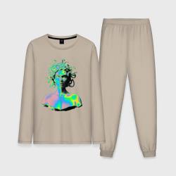 Мужская пижама с лонгсливом хлопок Gorgon Medusa Vaporwave Neon
