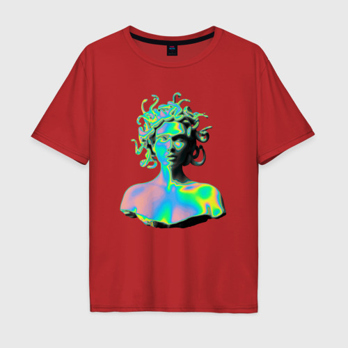 Мужская футболка хлопок Oversize с принтом Gorgon Medusa / Vaporwave / Neon, вид спереди #2