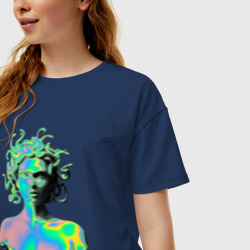 Женская футболка хлопок Oversize Gorgon Medusa Vaporwave Neon - фото 2