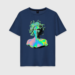 Женская футболка хлопок Oversize Gorgon Medusa Vaporwave Neon