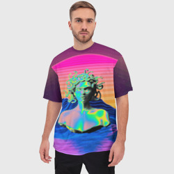 Мужская футболка oversize 3D Gorgon Medusa Vaporwave Neon Mountains - фото 2