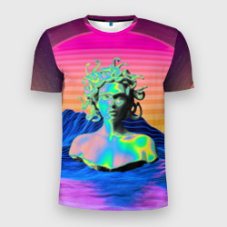 Мужская футболка 3D Slim Gorgon Medusa Vaporwave Neon Mountains