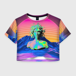 Женская футболка Crop-top 3D Gorgon Medusa Vaporwave Neon Mountains