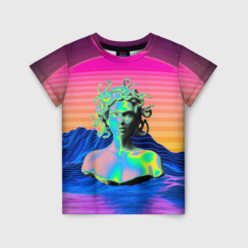 Детская футболка 3D Gorgon Medusa Vaporwave Neon Mountains, цвет 3D печать