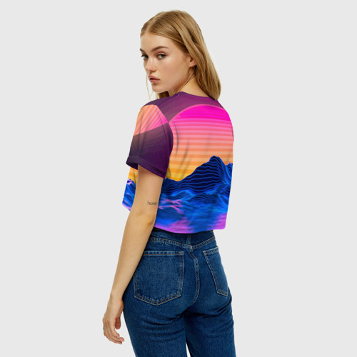 Женская футболка Crop-top 3D Gorgon Medusa Vaporwave Neon Mountains, цвет 3D печать - фото 5