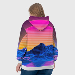 Толстовка с принтом Gorgon Medusa Vaporwave Neon Mountains для женщины, вид на модели сзади №3. Цвет основы: белый