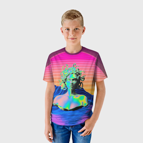 Детская футболка 3D Gorgon Medusa Vaporwave Neon Mountains, цвет 3D печать - фото 3