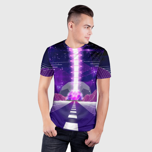 Мужская футболка 3D Slim Vaporwave Neon Space, цвет 3D печать - фото 3