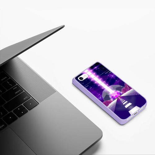 Чехол для iPhone 5/5S матовый Vaporwave Neon Space, цвет светло-сиреневый - фото 5