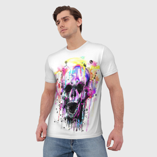 Мужская футболка 3D с принтом Череп - акварель, фото на моделе #1