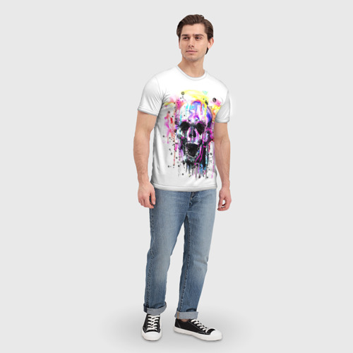 Мужская футболка 3D с принтом Череп - акварель, вид сбоку #3