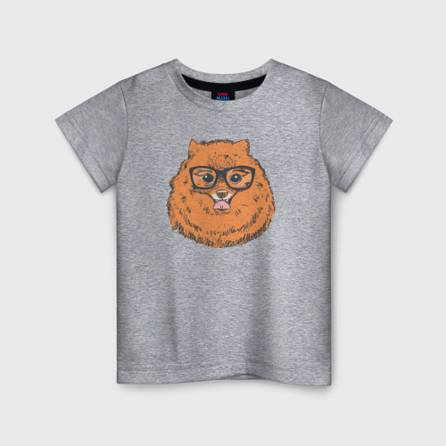 Детская футболка хлопок с принтом Померанский шпиц хипстер, вид спереди #2
