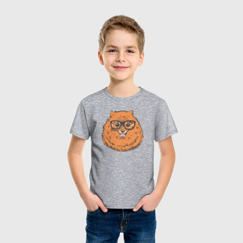 Детская футболка хлопок с принтом Померанский шпиц хипстер, фото на моделе #1