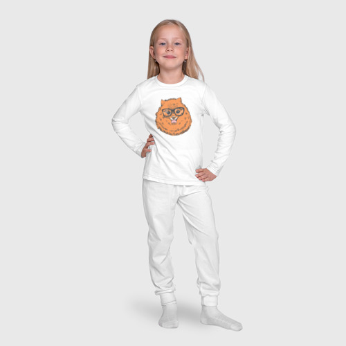 Детская пижама с лонгсливом хлопок Померанский шпиц хипстер, цвет белый - фото 7