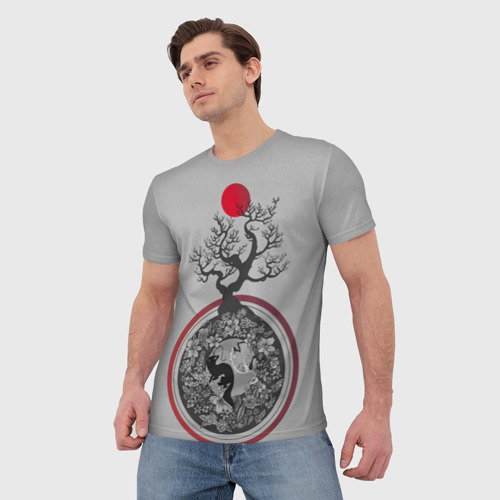 Мужская футболка 3D с принтом SAKURA planet, фото на моделе #1