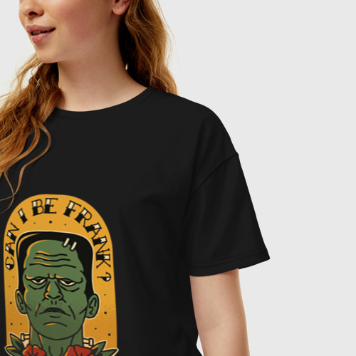 Женская футболка хлопок Oversize Татуировка Франкенштейн Frankenstein Tattoo, цвет черный - фото 3