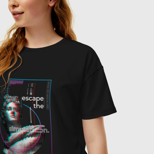Женская футболка хлопок Oversize Vaporwave Glitch | Escape the simulation, цвет черный - фото 3