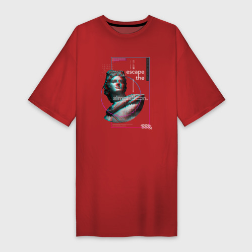 Платье-футболка хлопок Vaporwave Glitch Escape the simulation, цвет красный