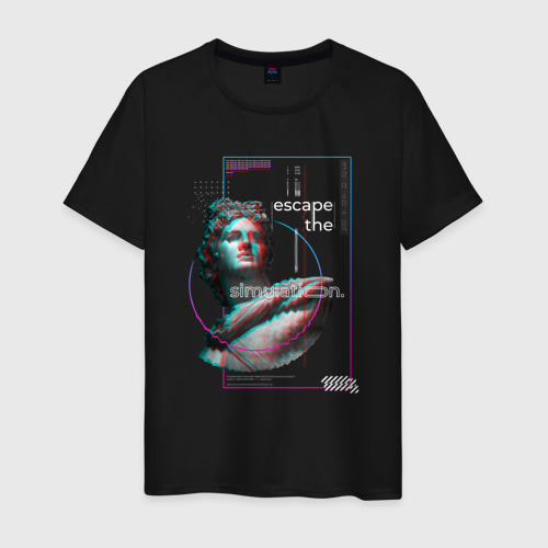 Мужская футболка хлопок Vaporwave Glitch | Escape the simulation, цвет черный