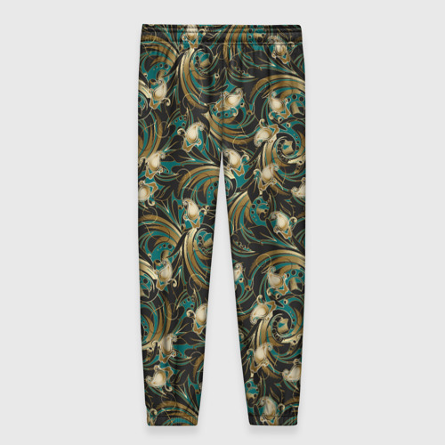 Женские брюки 3D с принтом Абстрактные  зеленые листья, вид сзади #1
