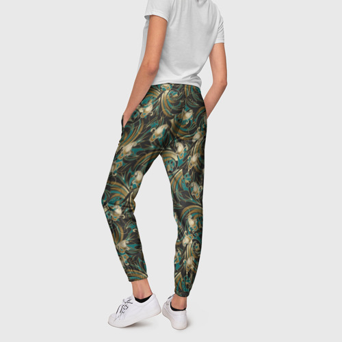 Женские брюки 3D с принтом Абстрактные  зеленые листья, вид сзади #2