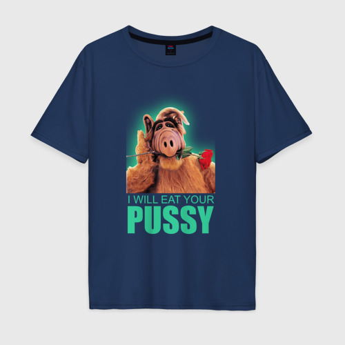 Мужская футболка хлопок Oversize I will EAT your pussy, цвет темно-синий
