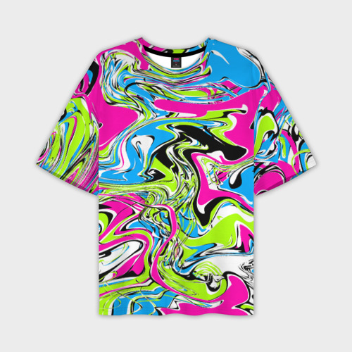 Мужская футболка oversize 3D Абстрактные мраморные разводы в ярких цветах. Поп арт, цвет 3D печать